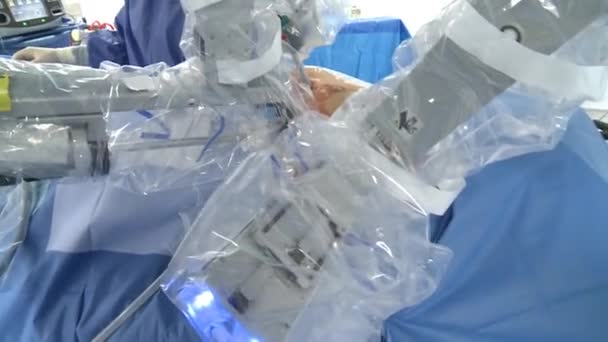 Sebészeti Robot Munkahelyen Oldalnézet Sebészeti Szoba — Stock videók