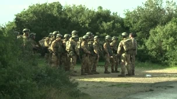 Soldaten Warten Auf Befehle Feldausbildung — Stockvideo