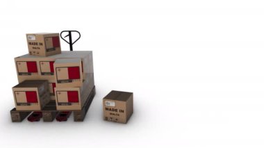 Bir paletin üzerindeki üç boyutlu kıvrımlı kutuların canlandırılması