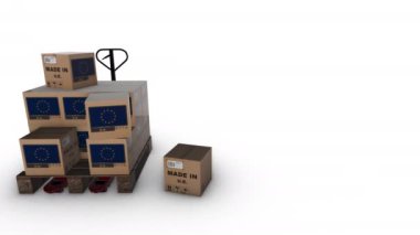 Bir paletin üzerindeki üç boyutlu kıvrımlı kutuların canlandırılması