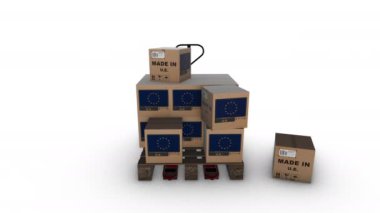 Bir paletin üzerindeki üç boyutlu kıvrımlı kutuların canlandırılması