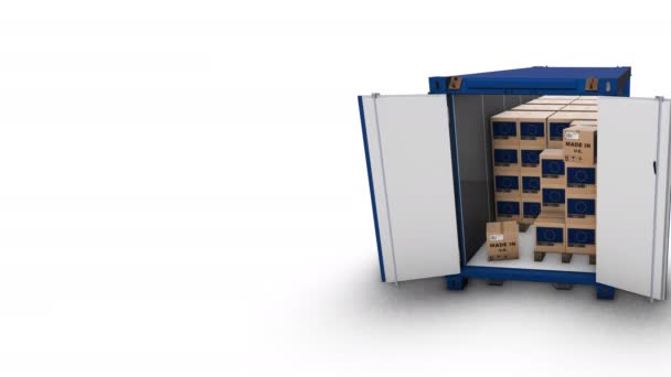 集装箱内瓦楞纸箱的3D动画 — 图库视频影像