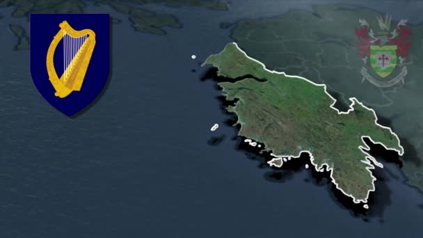 Condados Irlanda Donegal Whit Brasão Armas Mapa Animação — Vídeo de Stock