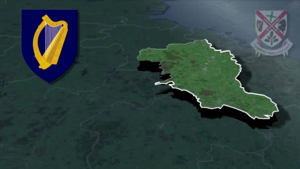 アイルランドの郡キルデア白のコートの腕のアニメーション地図 — ストック動画