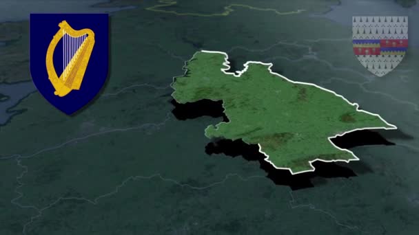 Counties Ireland Tipperary Whit Wappen Animation Karte — Stockvideo