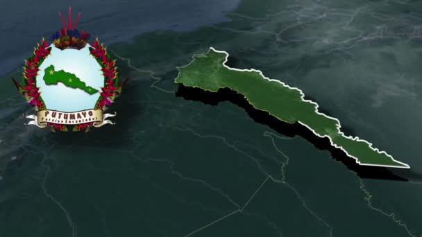 Departement Von Kolumbien Putumayo Whit Wappen Animation Karte — Stockvideo