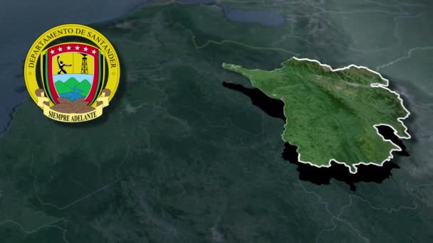 Avdelningar Colombia Santander Whit Coat Arms Animation Karta — Stockvideo