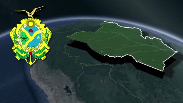 Ηνωμένες Πολιτείες Της Βραζιλίας Amazonas Whit Coat Arms Animation Map — Αρχείο Βίντεο