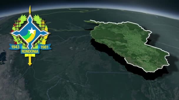 Πολιτεία Της Βραζιλίας Rondonia Whit Coat Arms Animation Map — Αρχείο Βίντεο