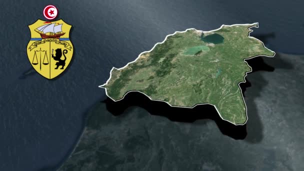 Governorados Tunísia Mapa Geografia — Vídeo de Stock