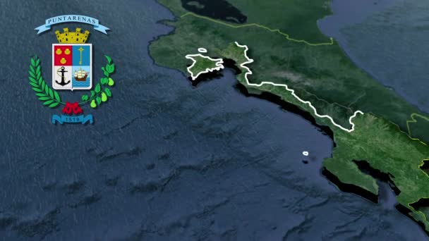 Divisiones Administrativas Costa Rica Puntarenas Whit Escudo Armas Mapa Animación — Vídeos de Stock