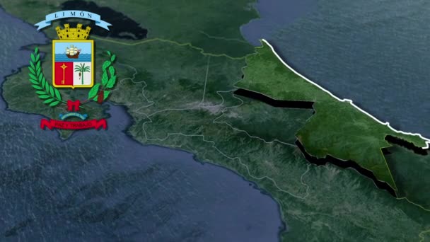 Divisioni Amministrative Della Costa Rica Limon Con Mappa Degli Stemmi — Video Stock