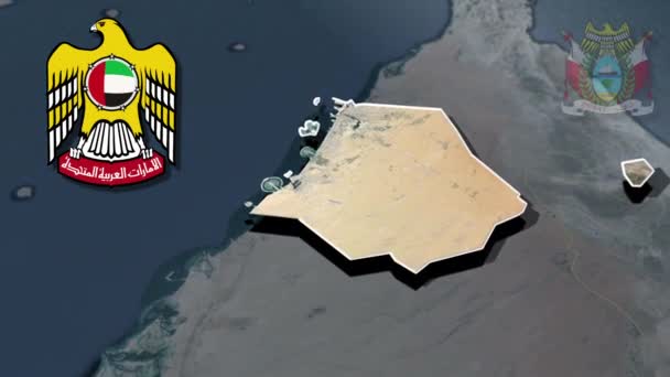 Mapa Animación Escudos Armas Dubai Emiratos Árabes Unidos — Vídeos de Stock