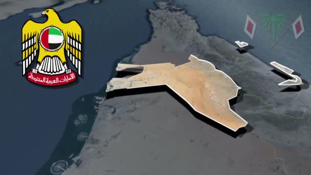 Förenade Arabemiratens Politik Sharjah Whit Coat Arms Animation Map — Stockvideo