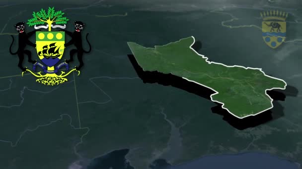 ガボン モイエン オオゴウエ ランベレ州白い紋章のアニメーション地図 — ストック動画