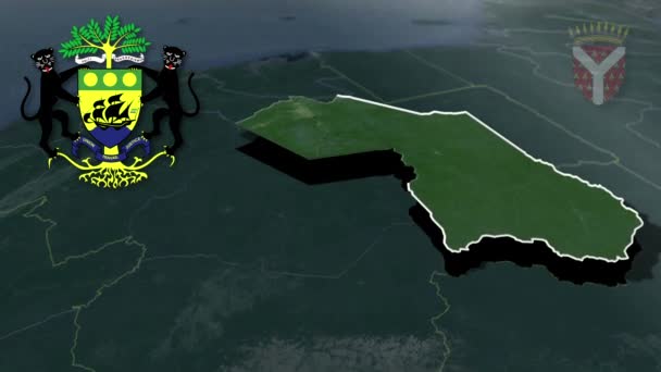 Províncias Gabão Ogooue Ivindo Makokou Whit Brasão Armas Mapa Animação — Vídeo de Stock