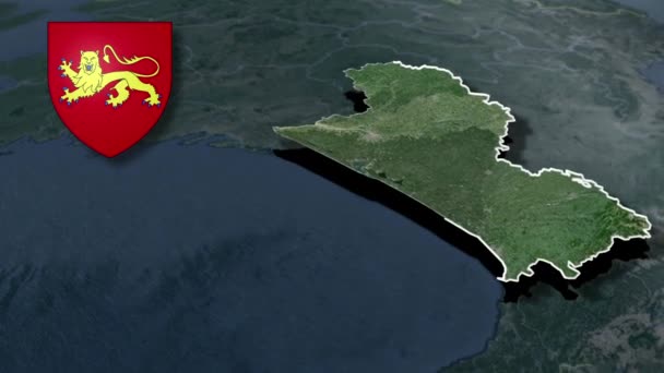 Регіони Франції Aquitaine Whit Герб Анімації Зброї Карта — стокове відео