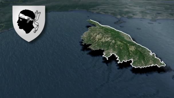 Regionen Frankreich Korsika Mit Wappenanimation Karte — Stockvideo