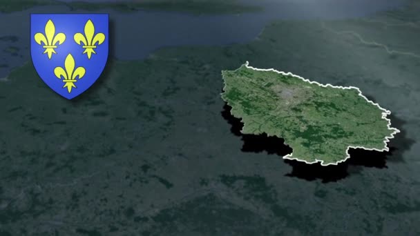 Regions France Ile France Whit Coat Arms Animation Map — Stock Video