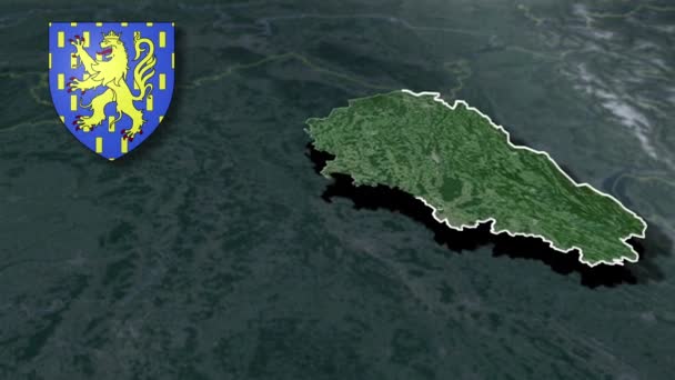 Regionen Frankreich Franche Comte Mit Wappenanimation Karte — Stockvideo