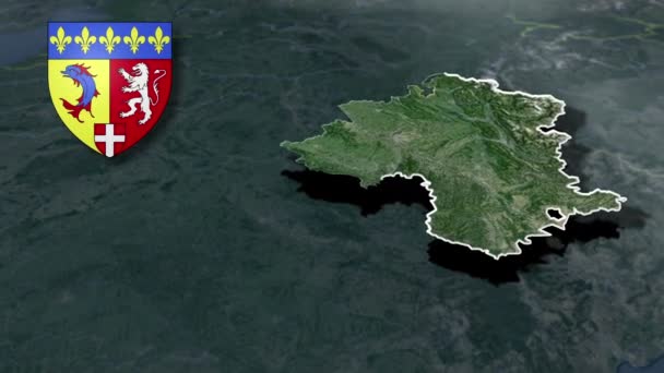 Regioni Francia Rhone Alpes Con Stemma Mappa Animazione — Video Stock