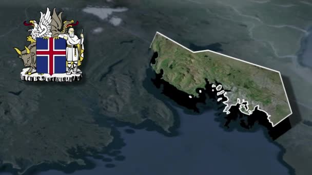 Regiones Islandia Capital Región Whit Mapa Animación Escudo Armas — Vídeo de stock