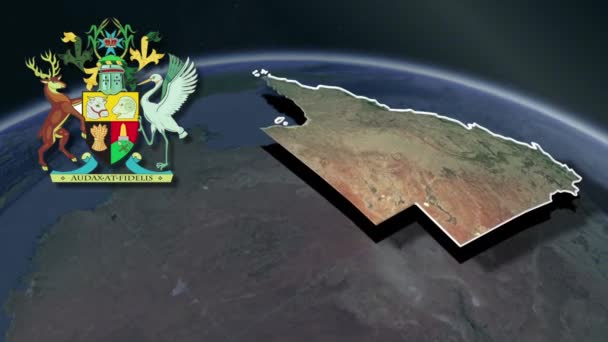 Bundesstaaten Und Territorien Australienqueensland Mit Wappenanimationskarte — Stockvideo