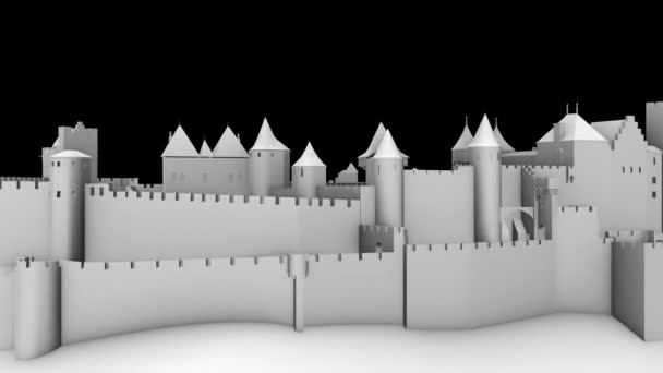 Modelo Carcassonne Sobre Fondo Negro — Vídeos de Stock