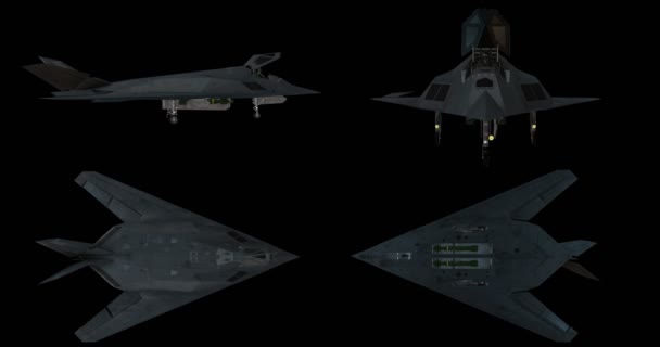 Стелс Різних Позиціях Літака Відкриття Панелей Зброя Whit Animations Matte — стокове відео
