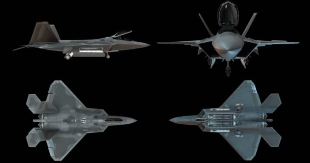 战斗机喷气式各种位置的飞机 开场板和武器拍打动画很重要 — 图库视频影像
