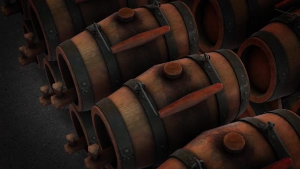 Animation Room Full Old Barrels — Stock Video