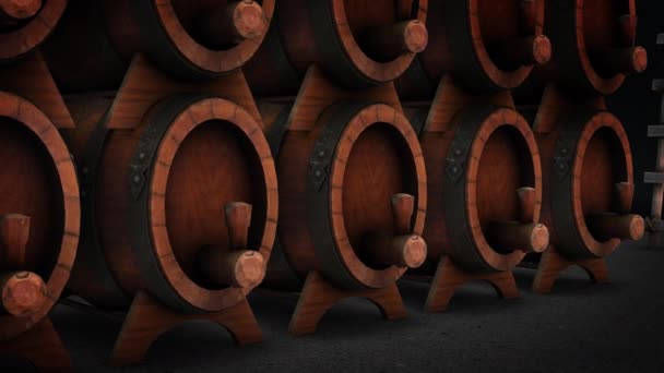 古い樽でいっぱいの部屋のアニメーション — ストック動画