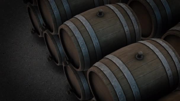 ワイン樽でいっぱいの部屋のアニメーション — ストック動画