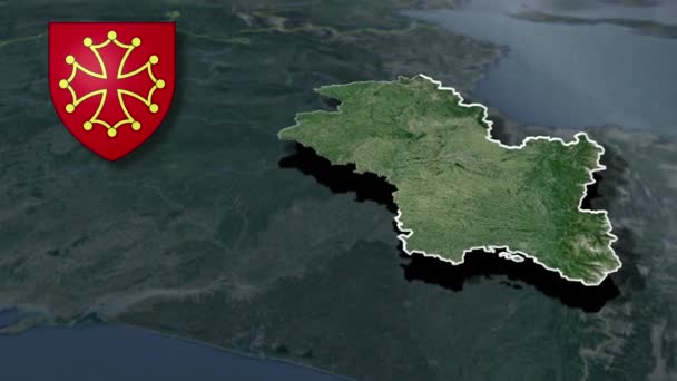 Regiones Francia Midi Pyrenees Whit Mapa Animación Escudos Armas — Vídeo de stock