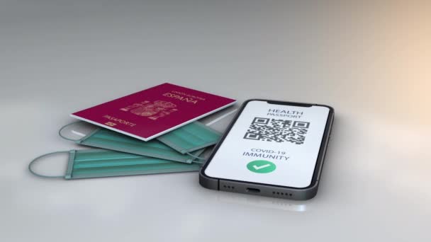 Health Passport Spain Rotation Animation Model White Background — Stock Video