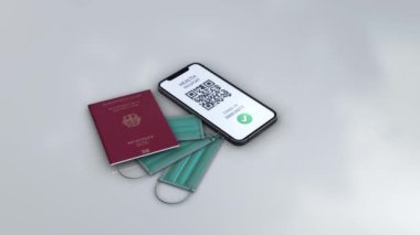 Sağlık Pasaportu - Almanya - döndürme zoom - beyaz arka planda 3d animasyon modeli