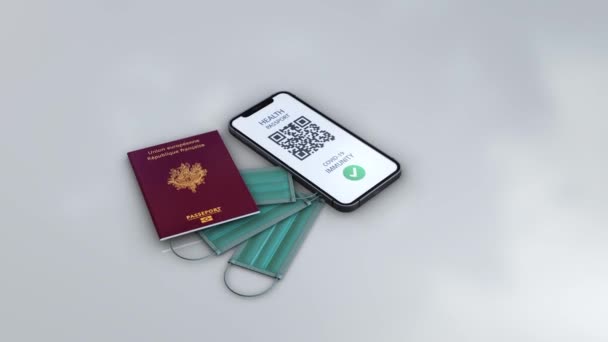 Gezondheid Paspoort Frankrijk Rotatie Zoom Animatie Model Een Witte Achtergrond — Stockvideo