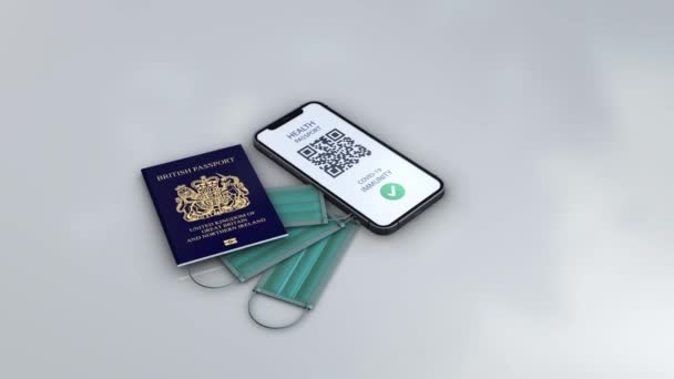 Sağlık Pasaportu United Kingdom Döndürme Zoom Beyaz Arka Planda Animasyon — Stok video