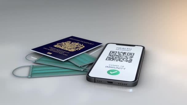 Paszport Zdrowia Zjednoczone Królestwo Obrót Model Animacji Białym Tle — Wideo stockowe