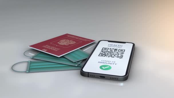 Health Passport Federación Rusa Rotación Modelo Animación Sobre Fondo Blanco — Vídeo de stock