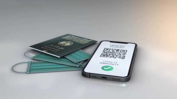 Passaporto Sanitario Algeria Rotazione Modello Animazione Sfondo Bianco — Video Stock