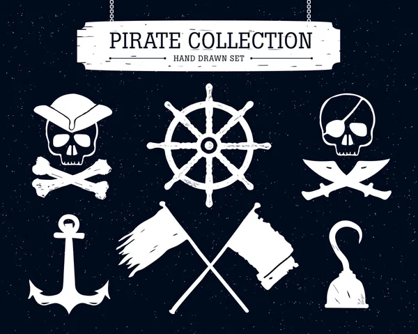 黒い背景に手書き要素の海賊コレクション. — ストックベクタ