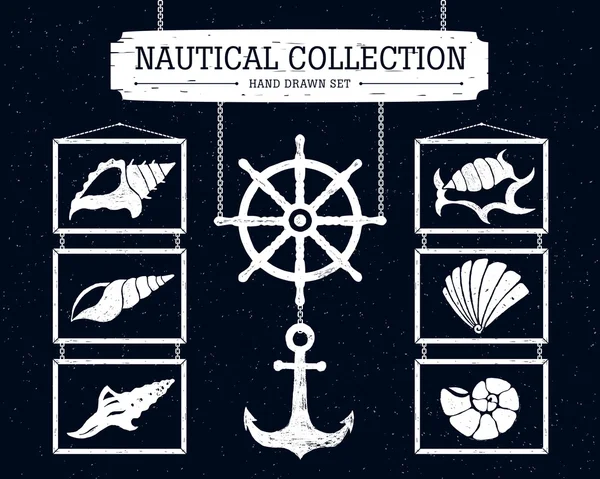 Hand drawn nautical icons set. — Stock Vector