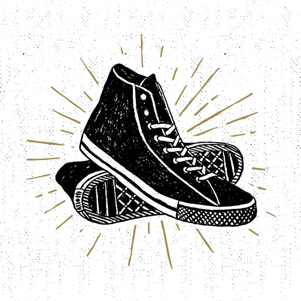 Icône vintage texturée dessinée à la main avec des baskets illustration vectorielle — Image vectorielle