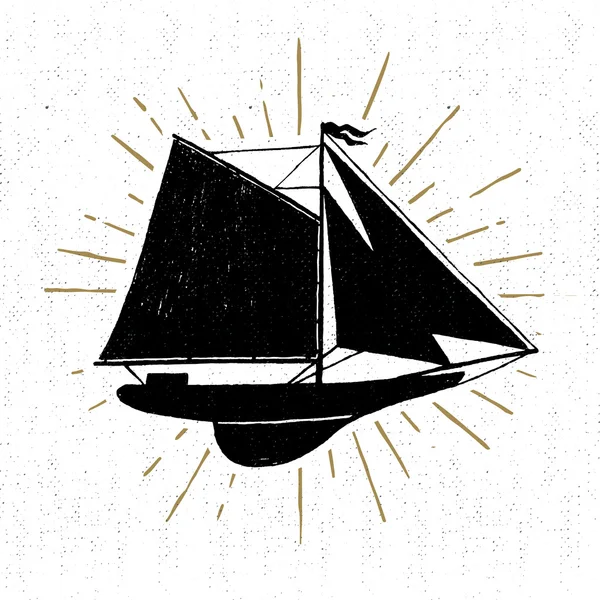 手描きヨット ベクトル図とビンテージのアイコン — ストックベクタ