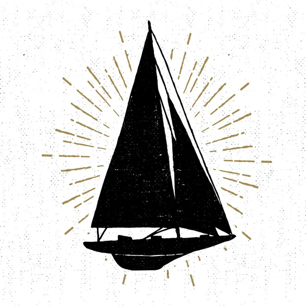 Icône vintage dessinée à la main avec illustration vectorielle yacht — Image vectorielle