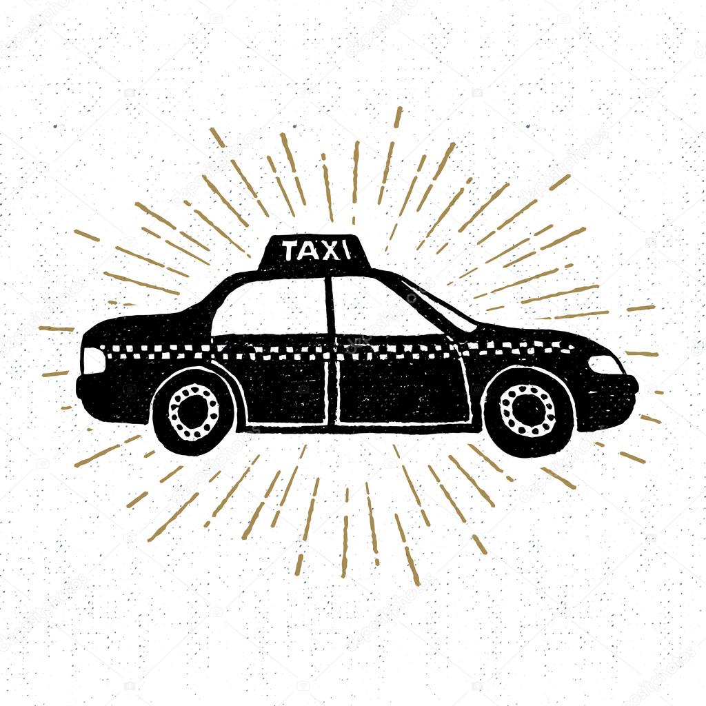 Hand drawn vintage icon with taxi vector illustration