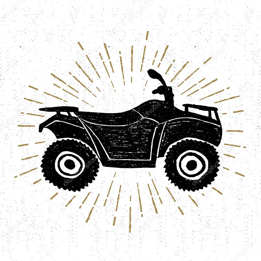 Hand drawn textured icon with quad bike vector illustration