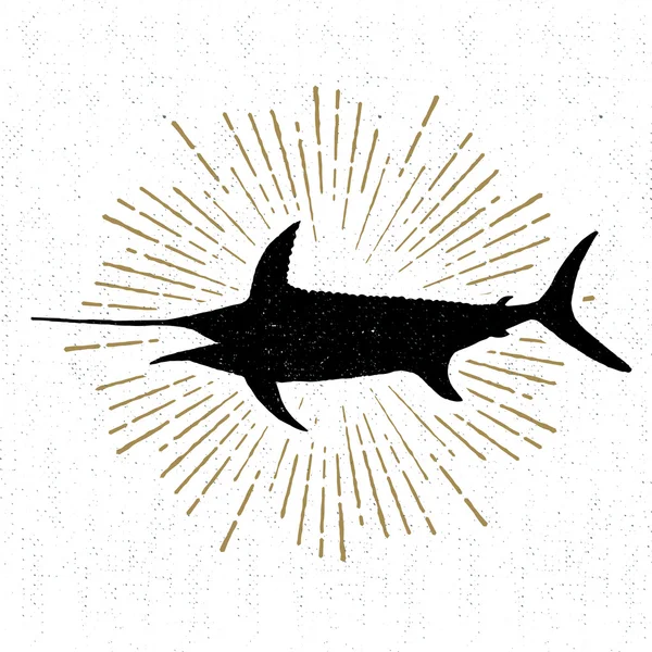 Icono texturizado dibujado a mano con ilustración de vectores de pez espada — Archivo Imágenes Vectoriales