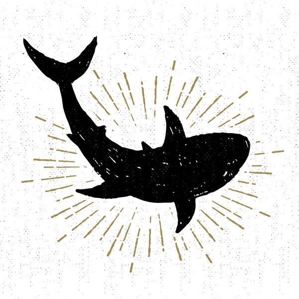 Ícone texturizado desenhado à mão com ilustração vetorial de tubarão —  Vetores de Stock